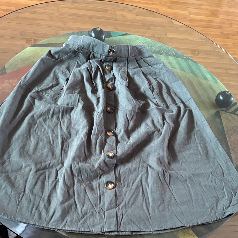 Elegant khaki Button-Down A-Line Skirt